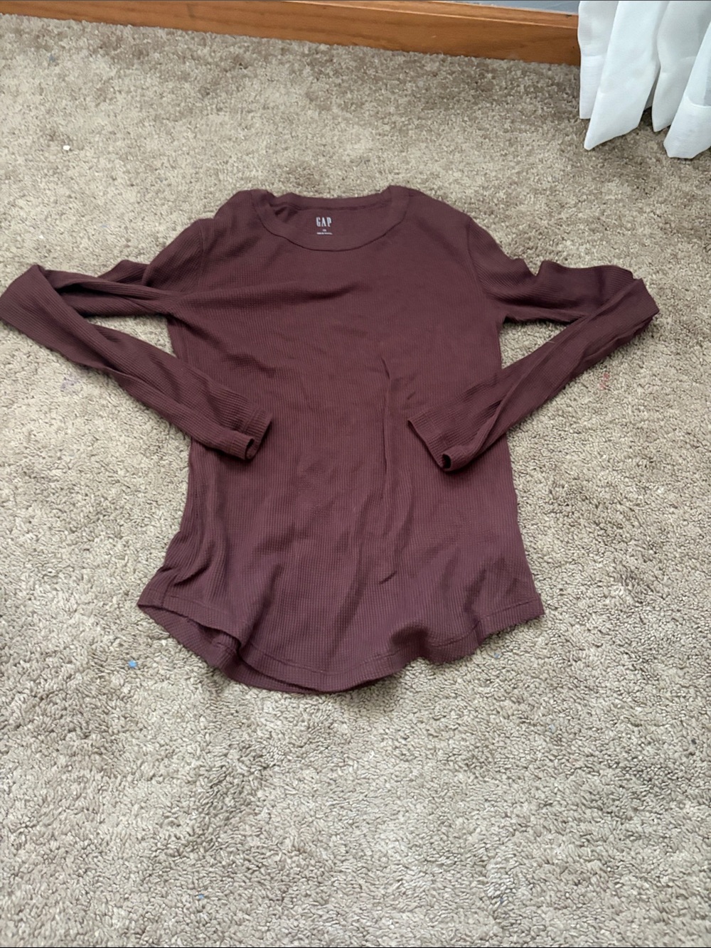 GAP Ribbed Long Sleeve Top in Deep Wine